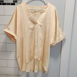 glam Soft Cream V-Neck Dolman Sleeve Blouse